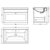 Nuie Classique 800mm Wall Hung 1 Drawer Vanity Unit & Basin Satin White CLC196B LD