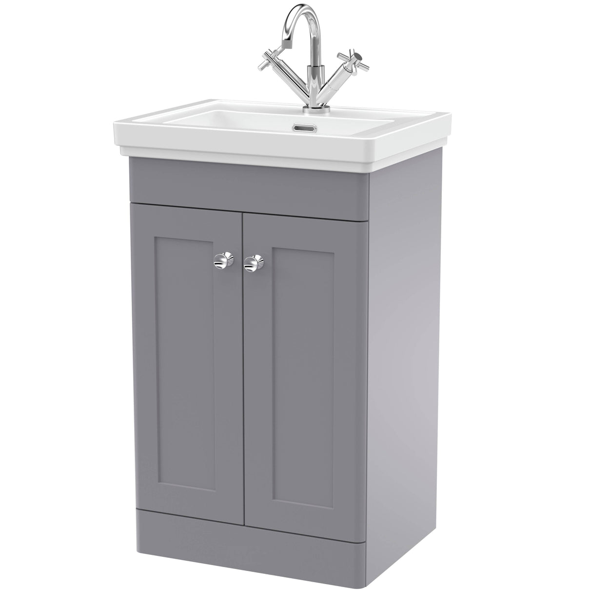 Nuie Classique 500mm Floorstanding 2 Door Vanity Unit & Basin Satin Grey CLC223A