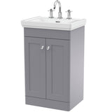 Nuie Classique 500mm Floorstanding 2 Door Vanity Unit & Basin Satin Grey CLC223B