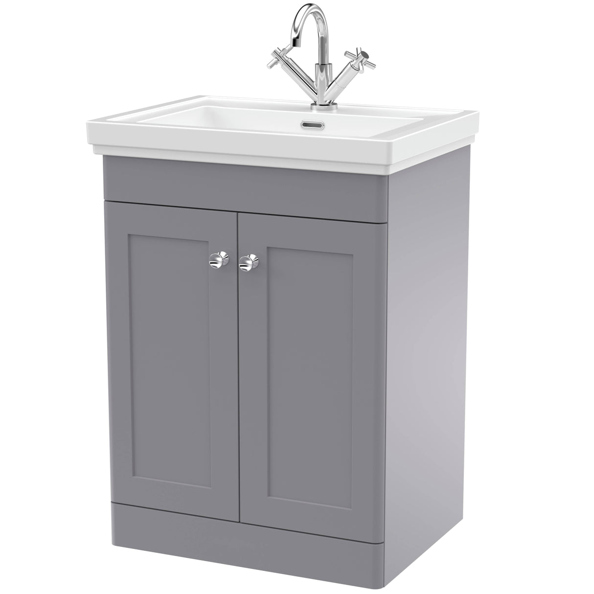 Nuie Classique 600mm Floorstanding 2 Door Vanity Unit & Basin Satin Grey CLC225A