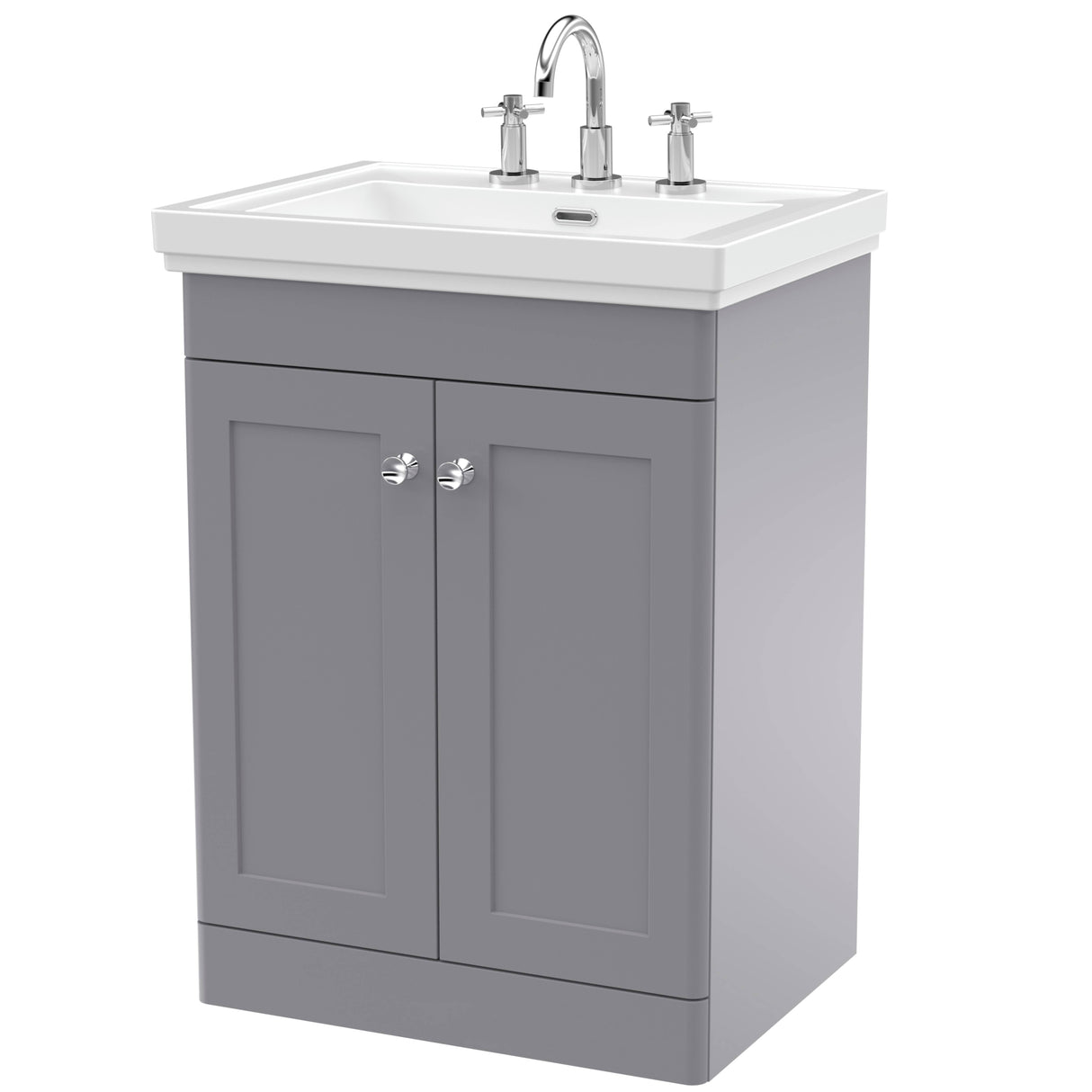 Nuie Classique 600mm Floorstanding 2 Door Vanity Unit & Basin Satin Grey CLC225B
