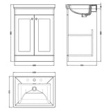 Nuie Classique 600mm Floorstanding 2 Door Vanity Unit & Basin Satin Grey CLC225B LD