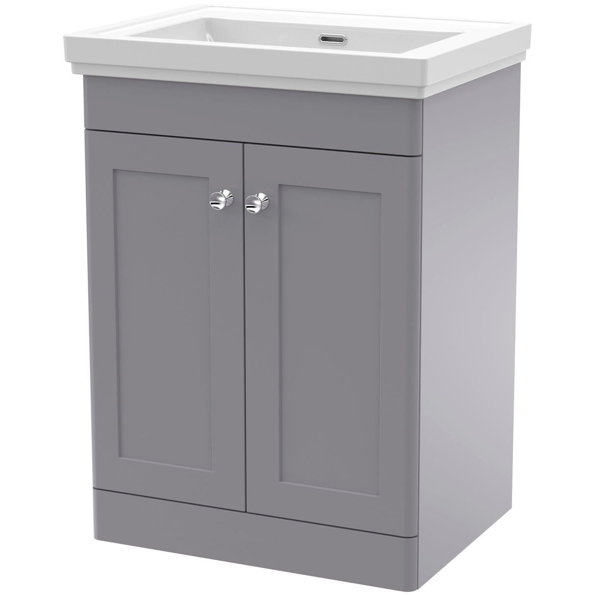 Nuie Classique 600mm Floorstanding 2 Door Vanity Unit & Basin Satin Grey CLC225H