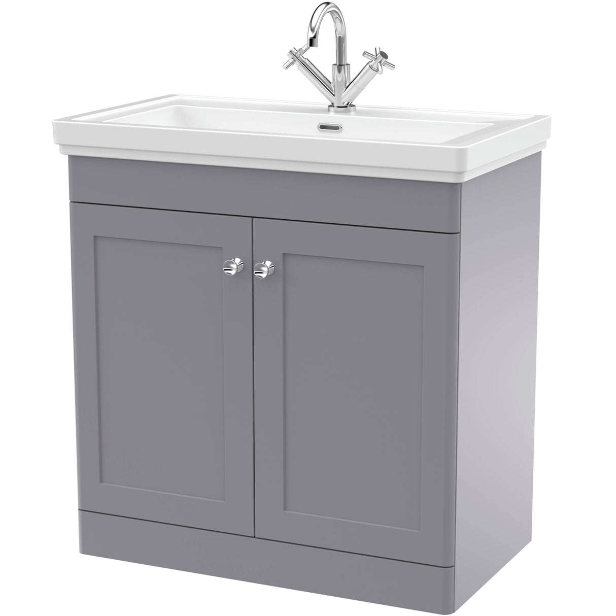Nuie Classique 800mm Freestanding 2 Door Vanity Unit & Basin Satin Grey CLC226A