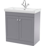Nuie Classique 800mm Freestanding 2 Door Vanity Unit & Basin Satin Grey CLC226A