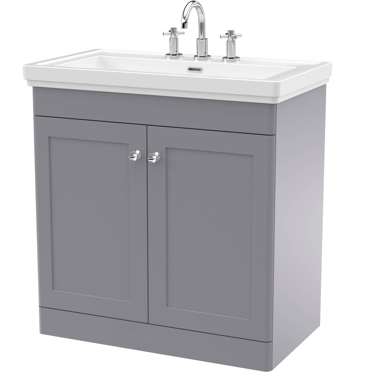 Nuie Classique 800mm Freestanding 2 Door Vanity Unit & Basin Satin Grey CLC226B