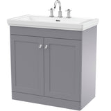 Nuie Classique 800mm Freestanding 2 Door Vanity Unit & Basin Satin Grey CLC226B
