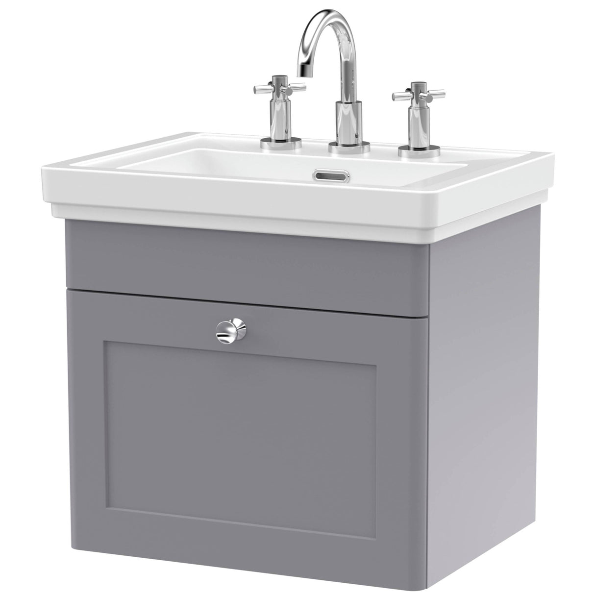Nuie Classique 500mm Wall Hung 1 Drawer Vanity Unit & Basin Satin Grey CLC291B