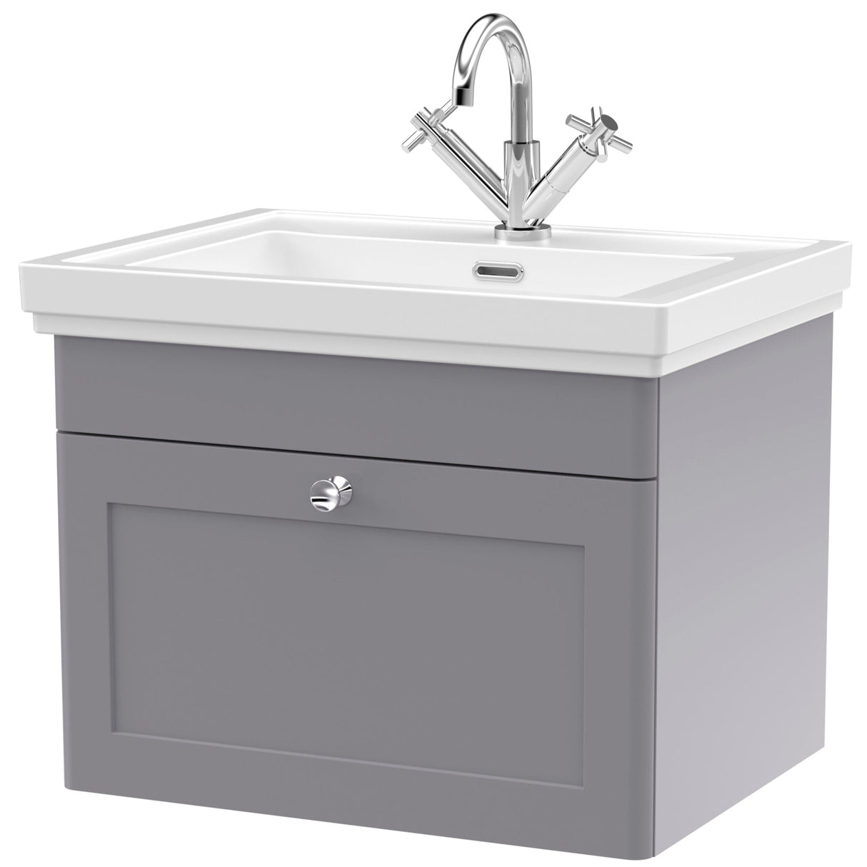Nuie Classique 600mm Wall Hung 1 Drawer Vanity Unit & Basin Satin Grey CLC294A