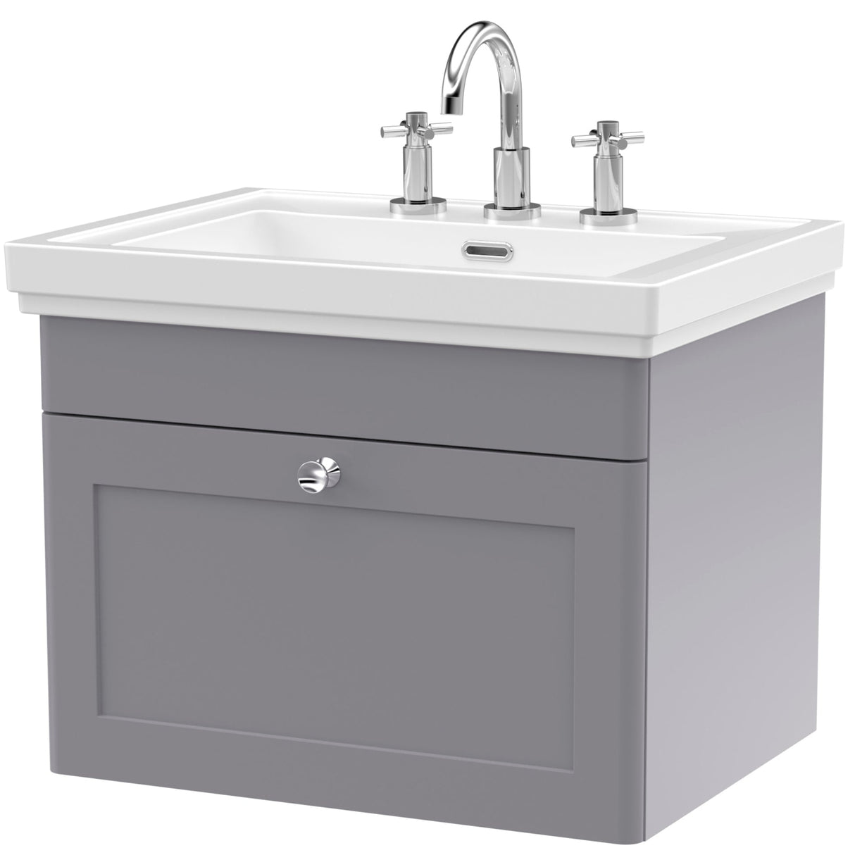 Nuie Classique 600mm Wall Hung 1 Drawer Vanity Unit & Basin Satin Grey CLC294B