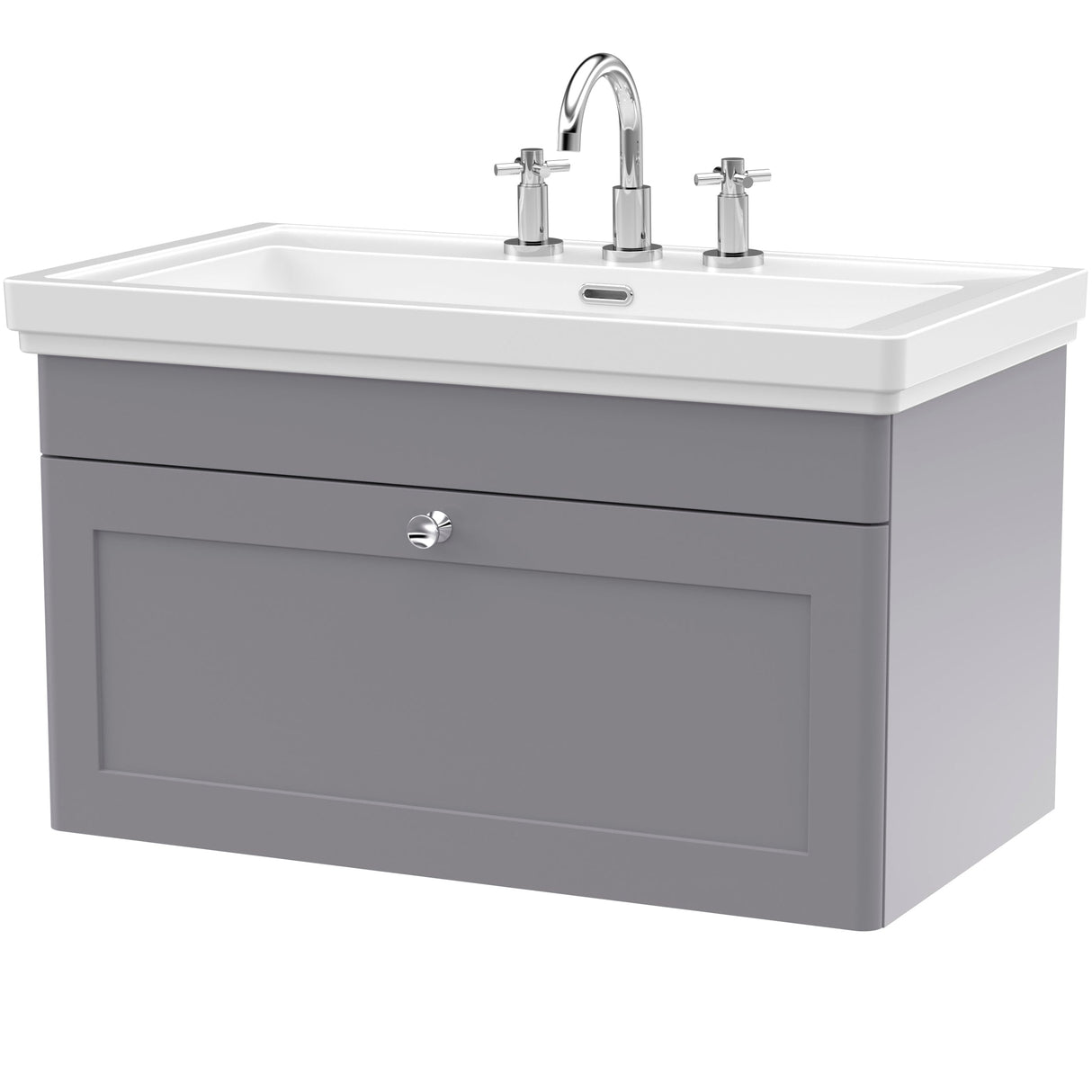 Nuie Classique 800mm Wall Hung 1 Drawer Vanity Unit & Basin Satin Grey CLC296B