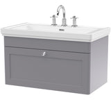 Nuie Classique 800mm Wall Hung 1 Drawer Vanity Unit & Basin Satin Grey CLC296B
