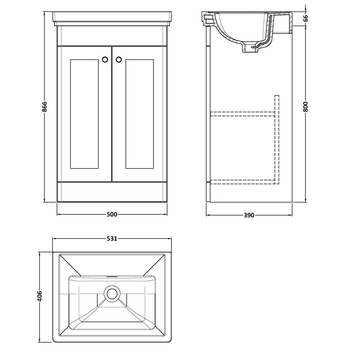 Nuie Classique 500mm Floorstanding 2 Door Vanity Unit & Basin Satin Green CLC823H LD