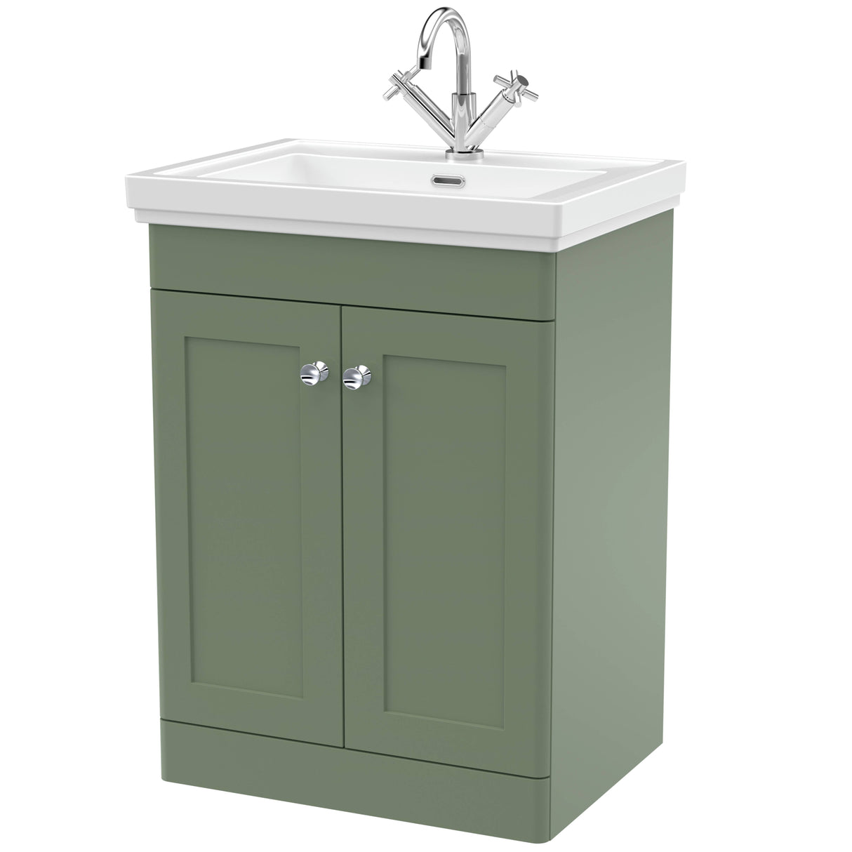 Nuie Classique 600mm Floorstanding 2 Door Vanity Unit & Basin Satin Green CLC825A
