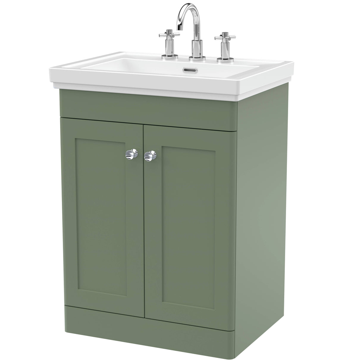 Nuie Classique 600mm Floorstanding 2 Door Vanity Unit & Basin Satin Green CLC825B