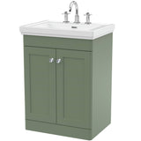 Nuie Classique 600mm Floorstanding 2 Door Vanity Unit & Basin Satin Green CLC825B