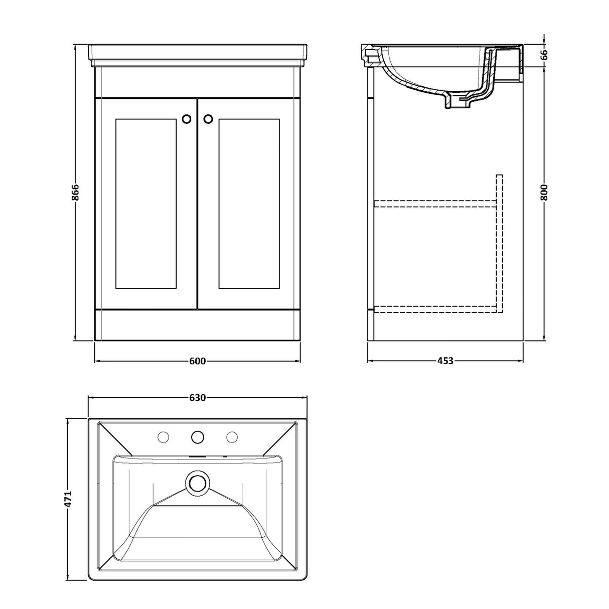 Nuie Classique 600mm Floorstanding 2 Door Vanity Unit & Basin Satin Green CLC825B LD