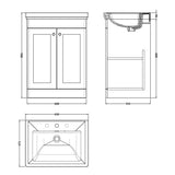 Nuie Classique 600mm Floorstanding 2 Door Vanity Unit & Basin Satin Green CLC825B LD