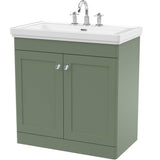 Nuie Classique 800mm Freestanding 2 Door Vanity Unit & Basin Satin Green CLC826B