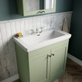Nuie Classique 800mm Freestanding 2 Door Vanity Unit & Basin Satin Green CLC826B LS