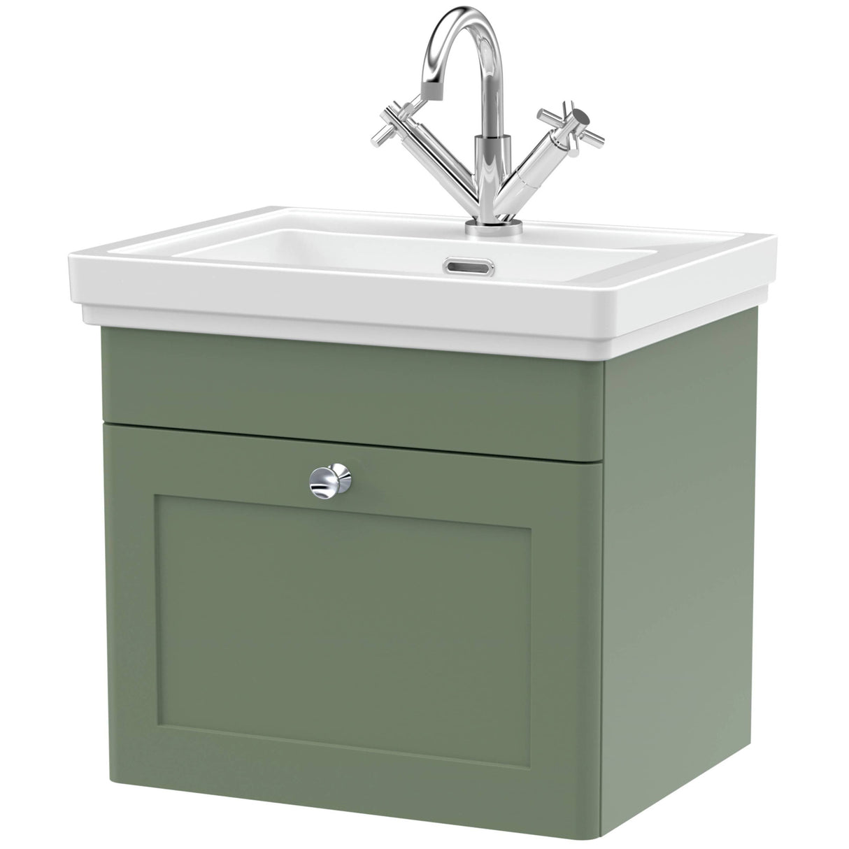 Nuie Classique 500mm Wall Hung 1 Drawer Vanity Unit & Basin Satin Green CLC891A