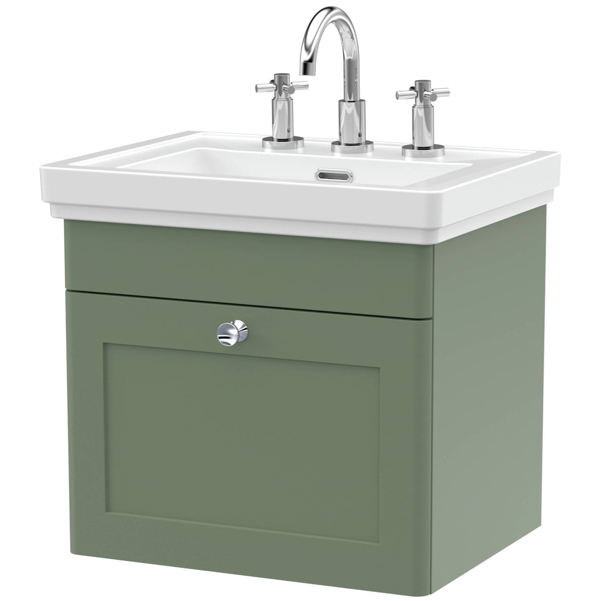Nuie Classique 500mm Wall Hung 1 Drawer Vanity Unit & Basin Satin Green CLC891B