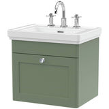 Nuie Classique 500mm Wall Hung 1 Drawer Vanity Unit & Basin Satin Green CLC891B