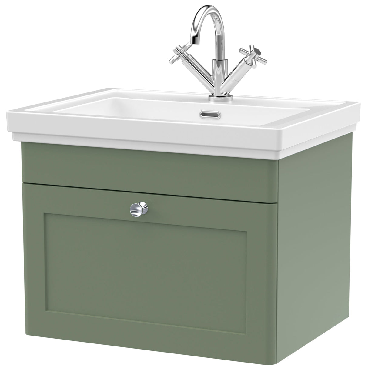 Nuie Classique 600mm Wall Hung 1 Drawer Vanity Unit & Basin Satin Green CLC894A