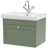 Nuie Classique 600mm Wall Hung 1 Drawer Vanity Unit & Basin Satin Green CLC894A