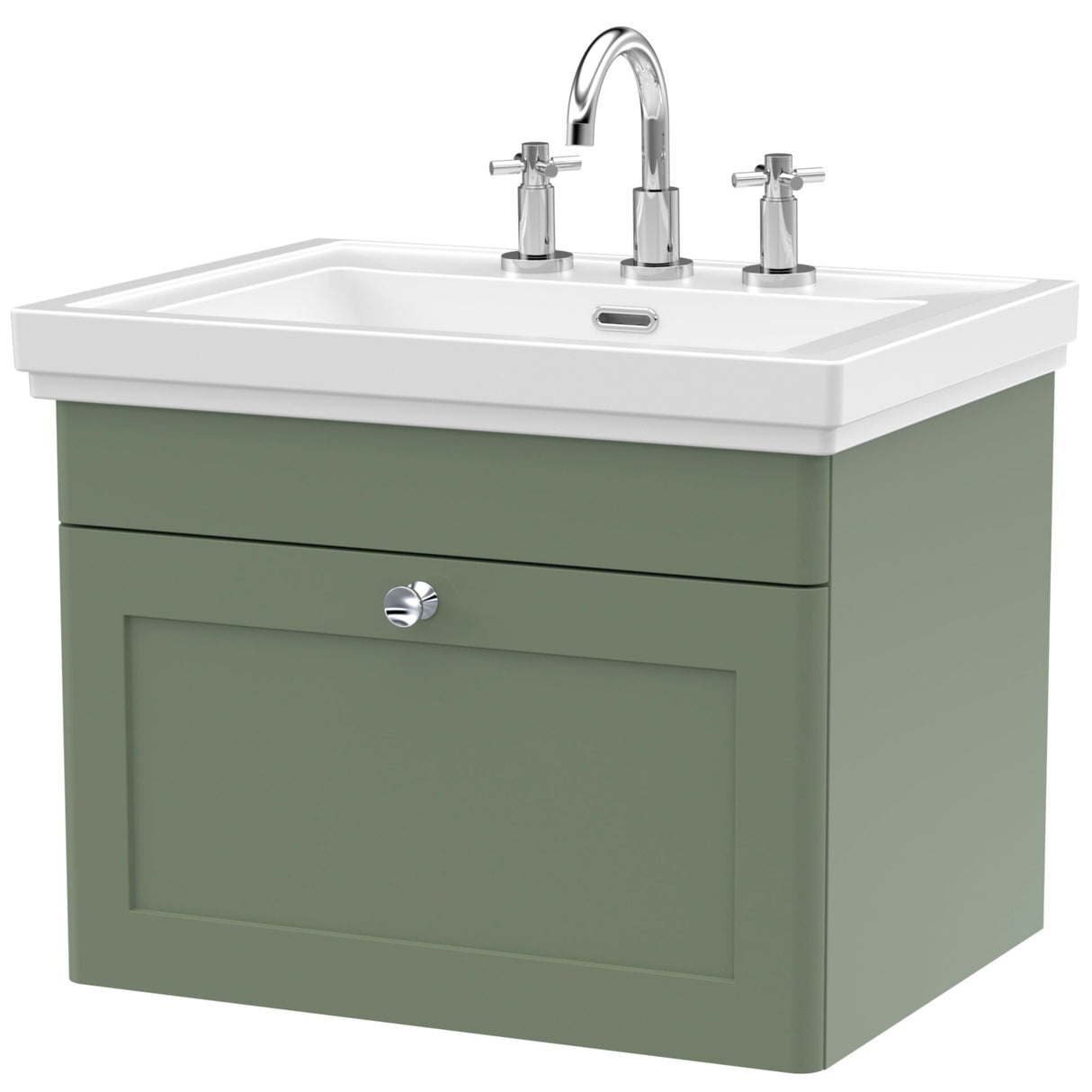Nuie Classique 600mm Wall Hung 1 Drawer Vanity Unit & Basin Satin Green CLC894B