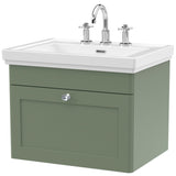 Nuie Classique 600mm Wall Hung 1 Drawer Vanity Unit & Basin Satin Green CLC894B