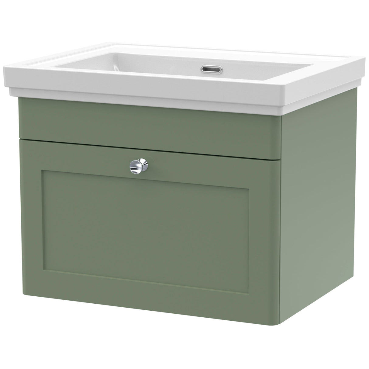 Nuie Classique 600mm Wall Hung 1 Drawer Vanity Unit & Basin Satin Green CLC894H