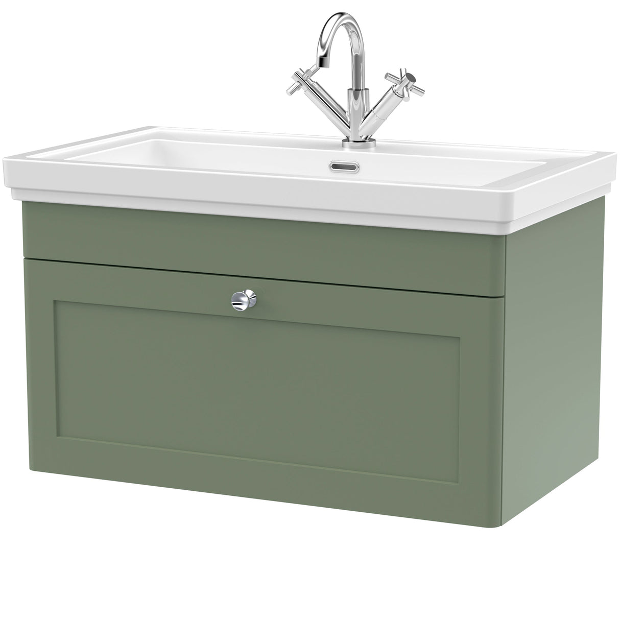 Nuie Classique 800mm Wall Hung 1 Drawer Vanity Unit & Basin Satin Green CLC896A