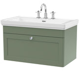 Nuie Classique 800mm Wall Hung 1 Drawer Vanity Unit & Basin Satin Green CLC896B