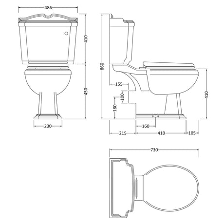 Nuie Legend Close Coupled Toilet With Cistern Lever & Standard Seat CLG003 LD
