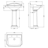 Nuie Legend Basin & Full Pedestal 590mm wide - 2 Tap Hole CLG004 LD