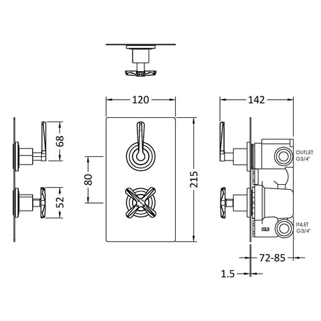 Nuie Aztec 2 Outlet Thermostatic Concealed Shower Valve With Diverter Chrome CLL3207 LD