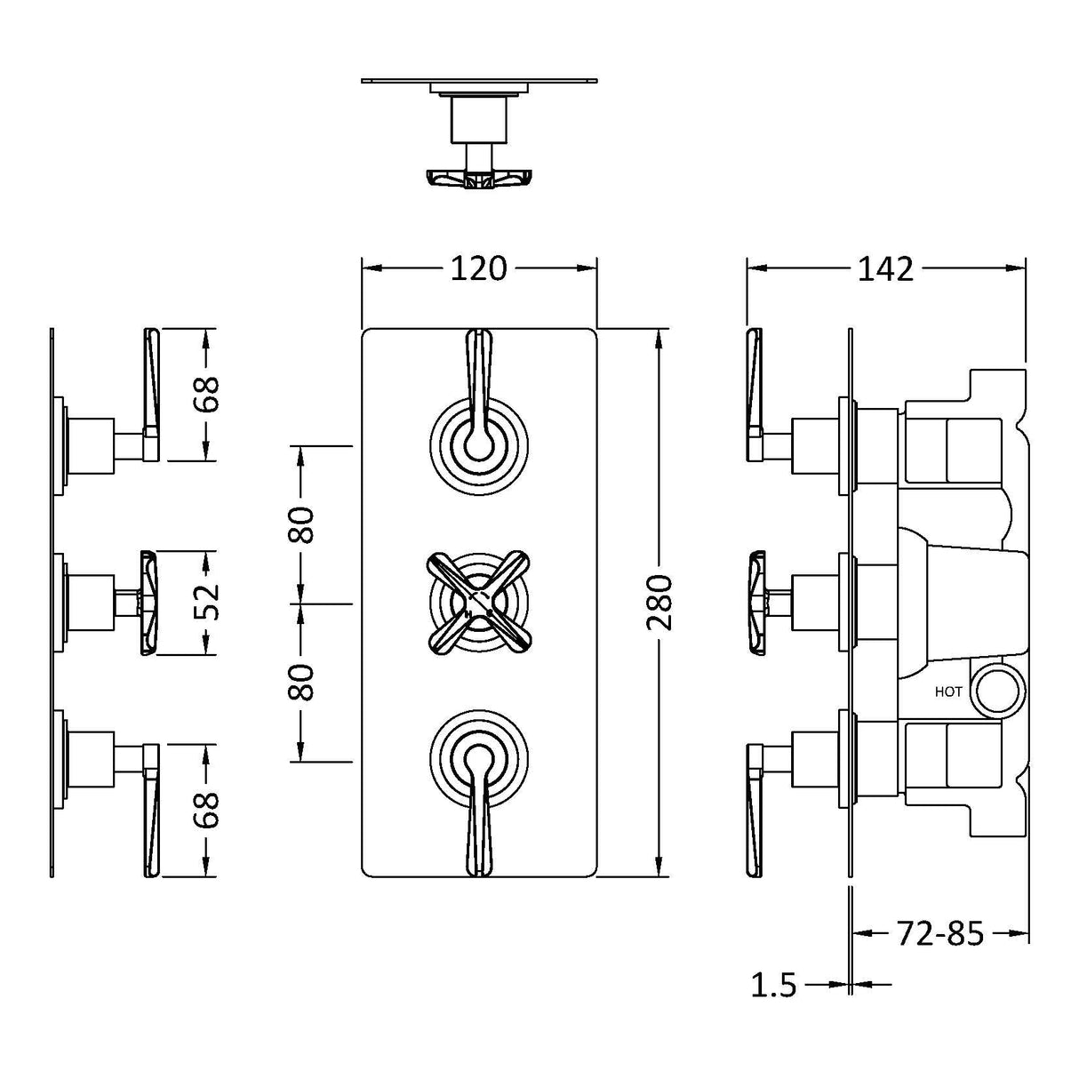 Nuie Aztec 2 Outlet Thermostatic Concealed Shower Valve Matt Black CLL4211 LD