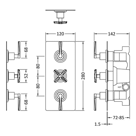 Nuie Aztec 2 Outlet Thermostatic Concealed Shower Valve Matt Black CLL4211 LD