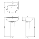Nuie Lawton Basin & Full Pedestal 550mm wide - 1 Tap Hole CLW003 LD