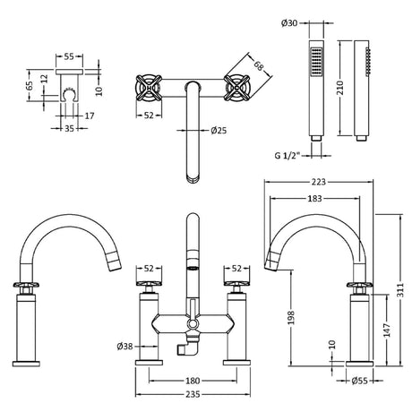Nuie Aztec Bath Shower Mixer Tap with Shower Kit Chrome CLX354 LD