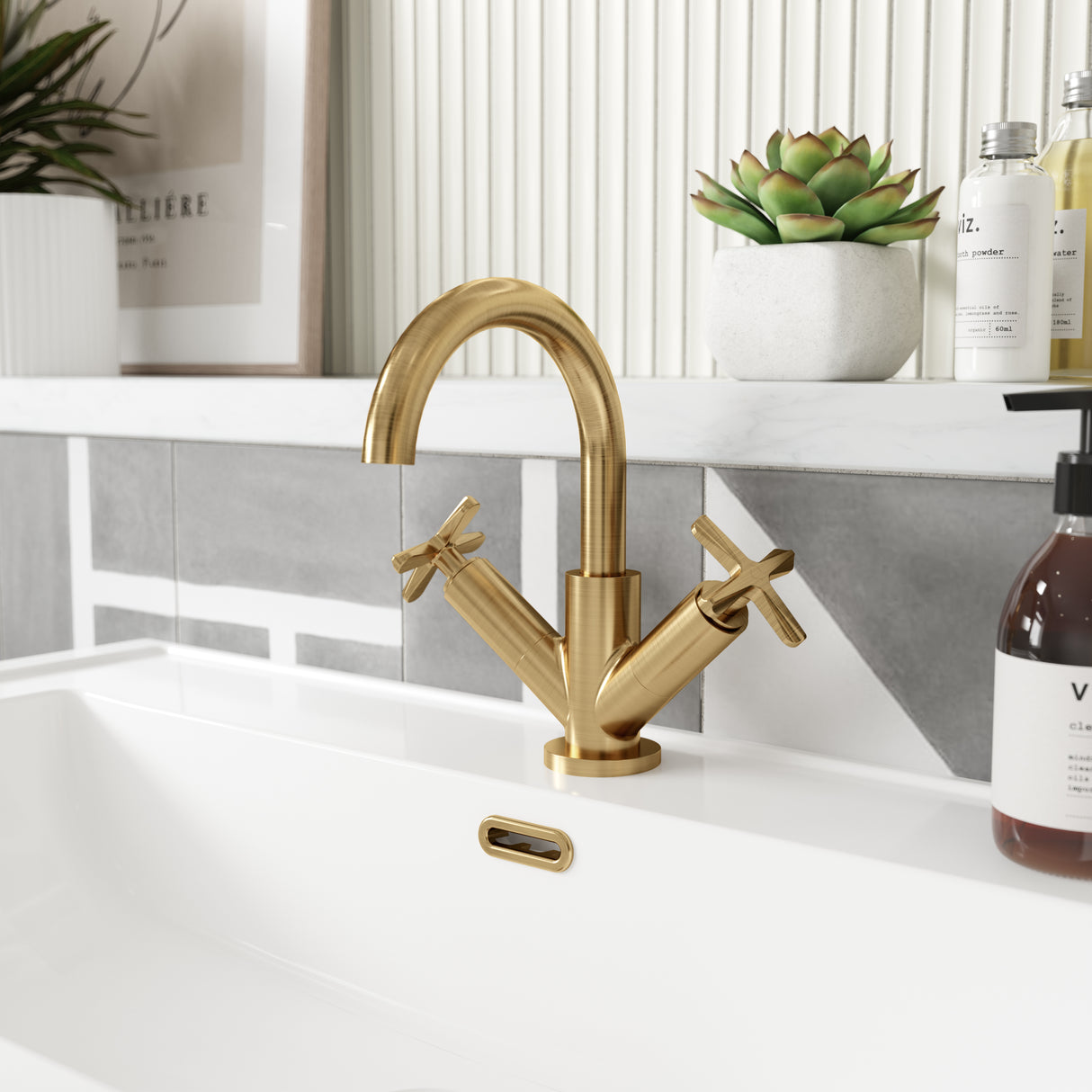 Nuie Aztec Mono Basin Mixer Tap with Waste Brushed Brass CLX815 LS