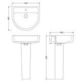 Hudson Reed Luna Basin & Full Pedestal 520mm wide, 1 Tap Hole White CMA003 LD