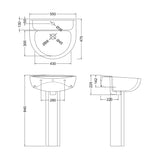 Nuie Melbourne Basin & Full Pedestal 550mm wide - 1 Tap Hole CML002 LD