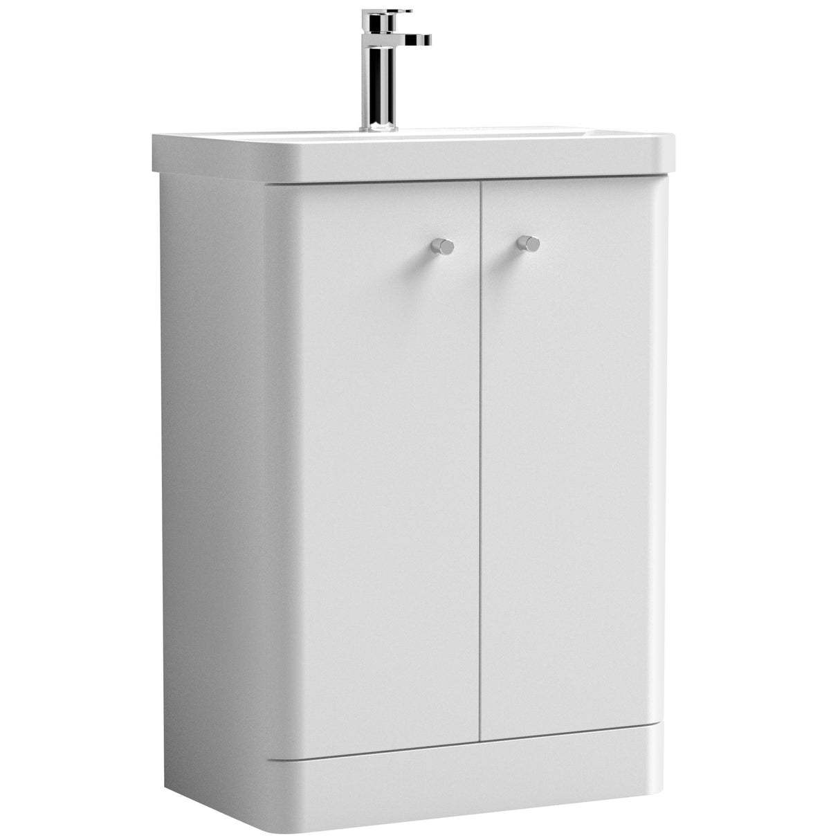 Nuie Core 600mm Floor Standing 2 Door Vanity Unit & Basin Gloss White COR106