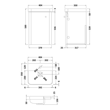 Nuie Core 400mm Wall Hung 1 Door Vanity Unit & Basin Soft Black COR1401 LD