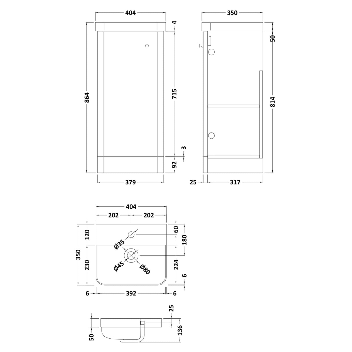 Nuie Core 400mm Floor Standing 1 Door Vanity Unit & Basin Soft Black COR1402 LD