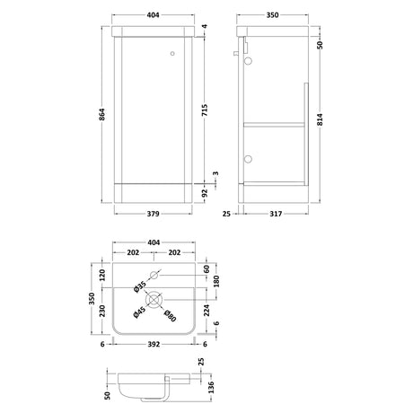 Nuie Core 400mm Floor Standing 1 Door Vanity Unit & Basin Soft Black COR1402 LD