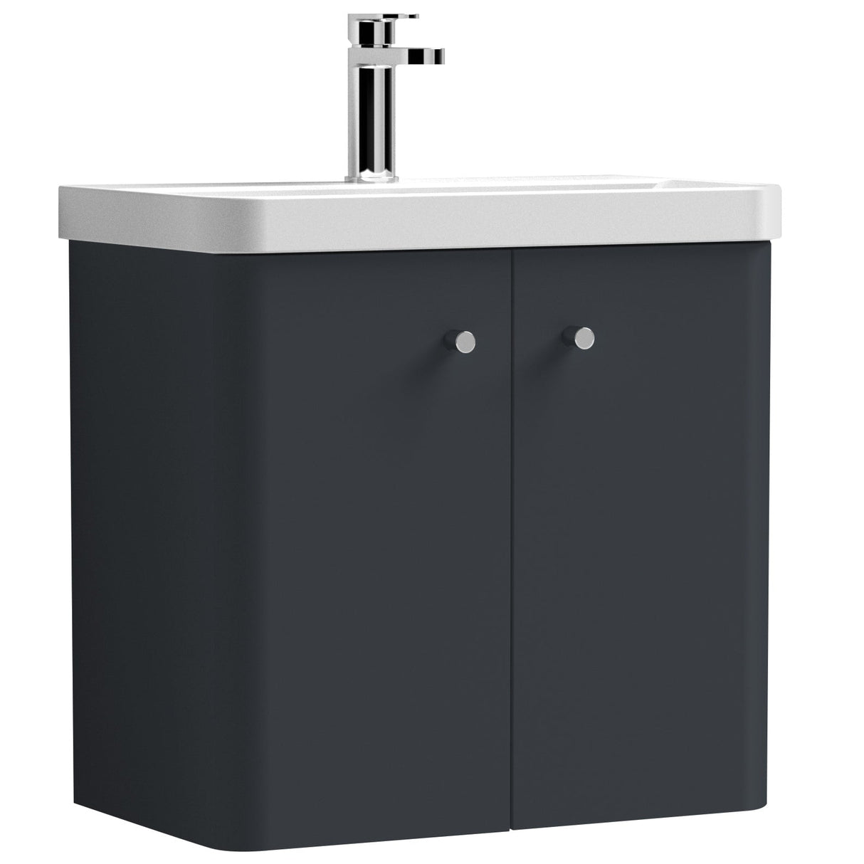 Nuie Core 600mm Wall Hung 2 Door Vanity Unit & Basin Soft Black COR1405