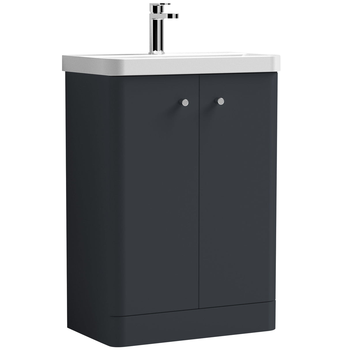 Nuie Core 600mm Floor Standing 2 Door Vanity Unit & Basin Soft Black COR1406